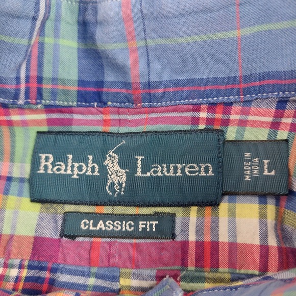Ralph Lauren Shirt Madras Plaid Button Down Mens Large Blue Multi Classic Fit - Picture 2 of 7